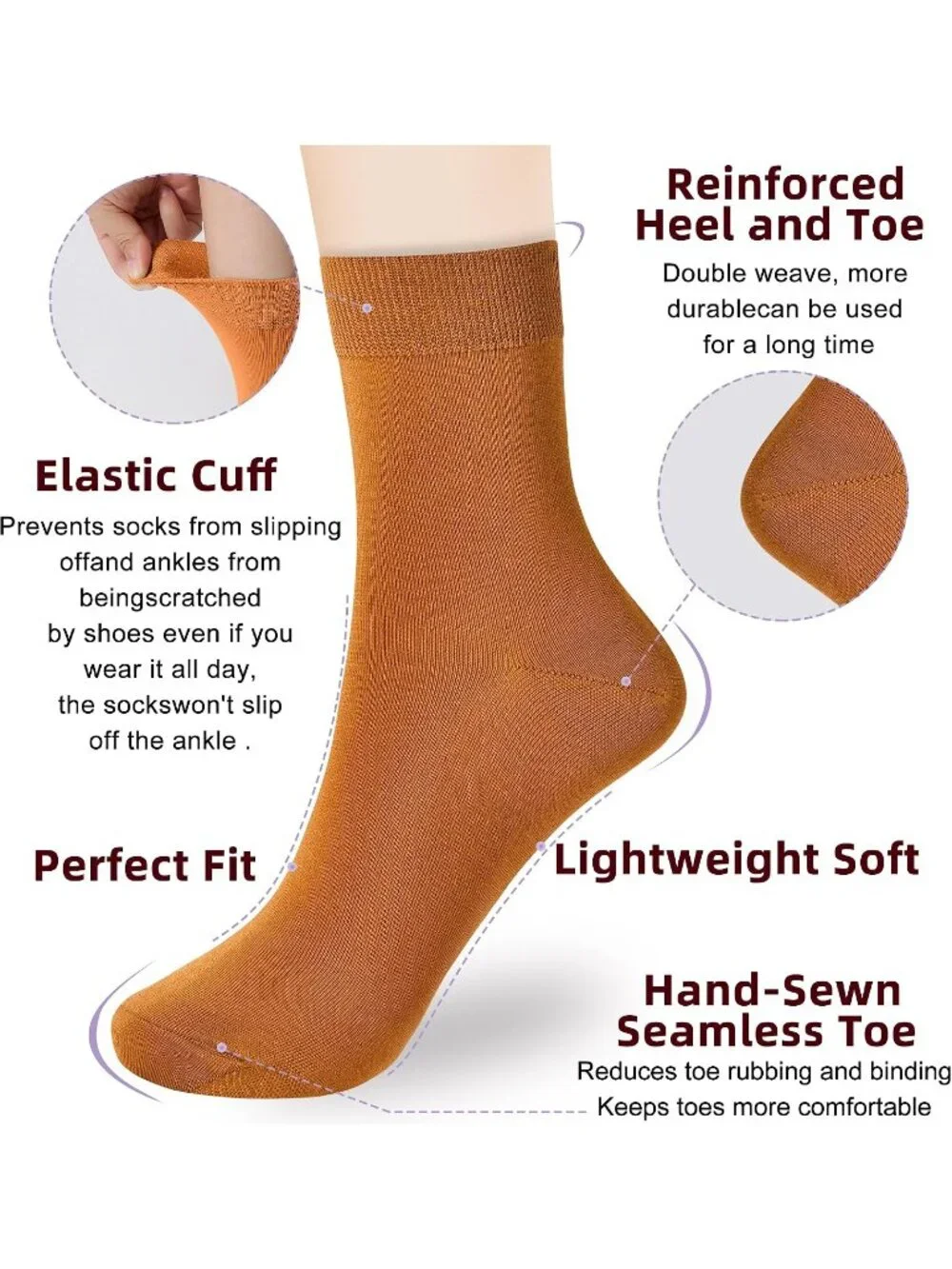 🧦Women's Green Orange Blue 6 Pairs Thin Above Ankle Socks Cotton Crew Socks